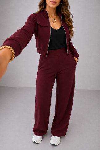2570 Conjunto Nathaly jaqueta ziper bolso fake e calça pantalona