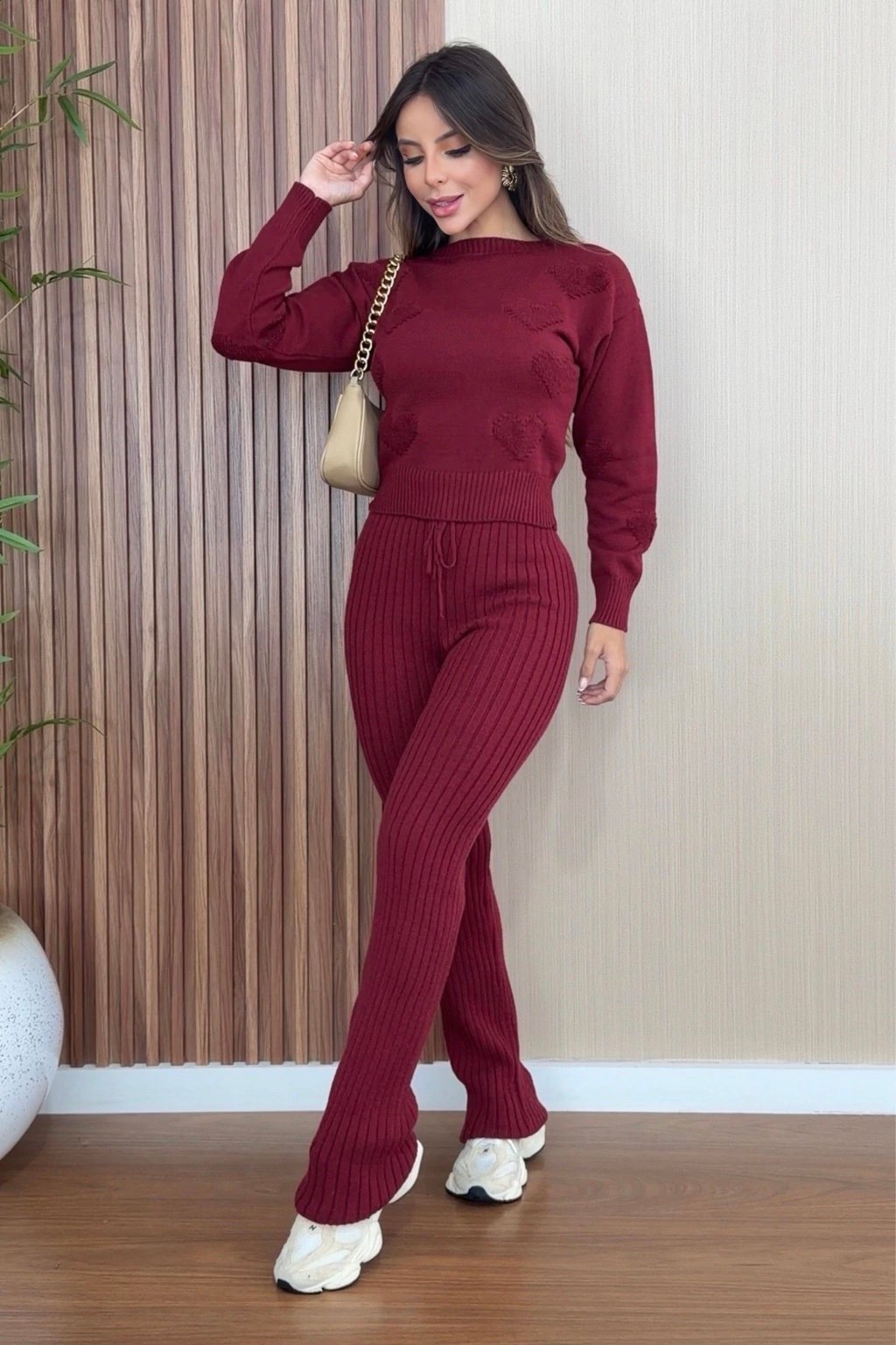 2412 Conjunto Dori blusa manga longa coração e calça canelada Modal - Imagem 3