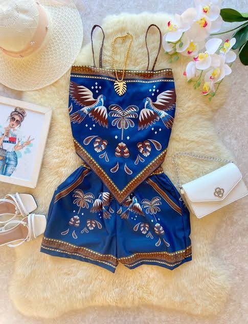2623 Conjunto Liz Blusa regata lenço e shorts estampa tropical Farm - Imagem 4