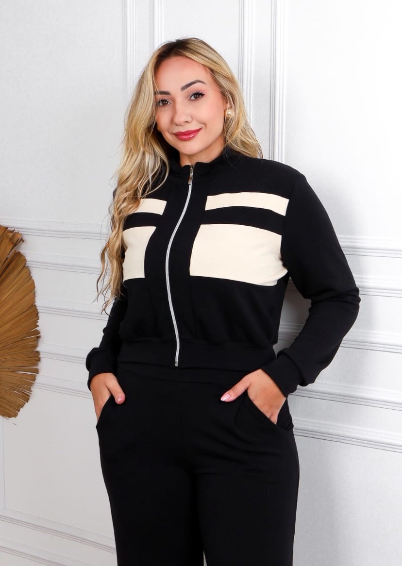 2570 Conjunto Nathaly bicolor jaqueta ziper e calça pantalona moletom - Imagem 4