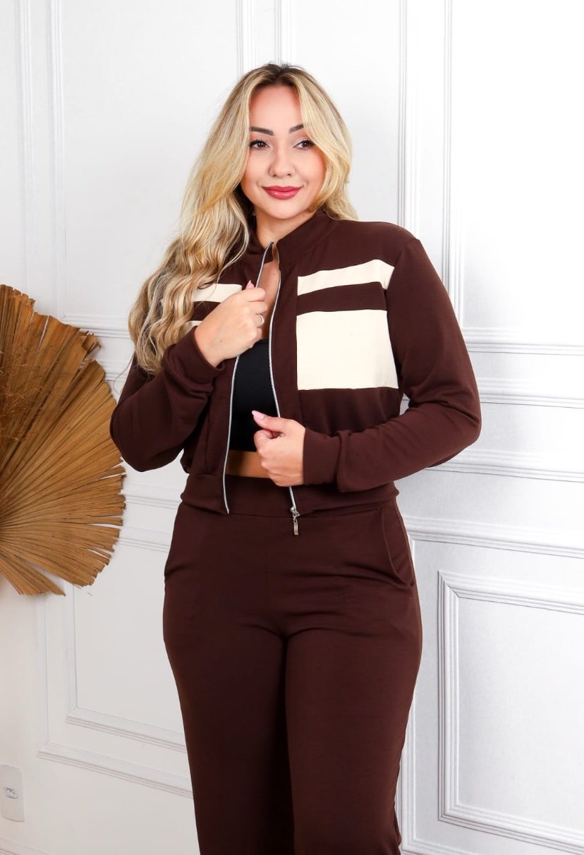 2570 Conjunto Nathaly bicolor jaqueta ziper e calça pantalona moletom - Imagem 7