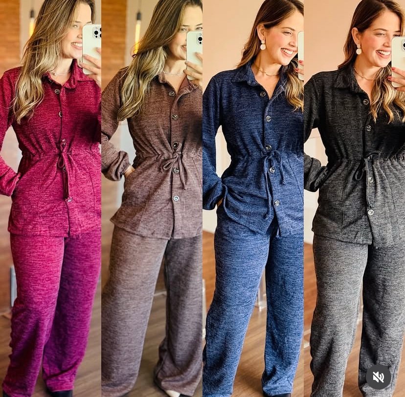 2572 Conjunto Nico blusa botão manga longa estilo parka e calça pantalona lanzinha - Imagem 2