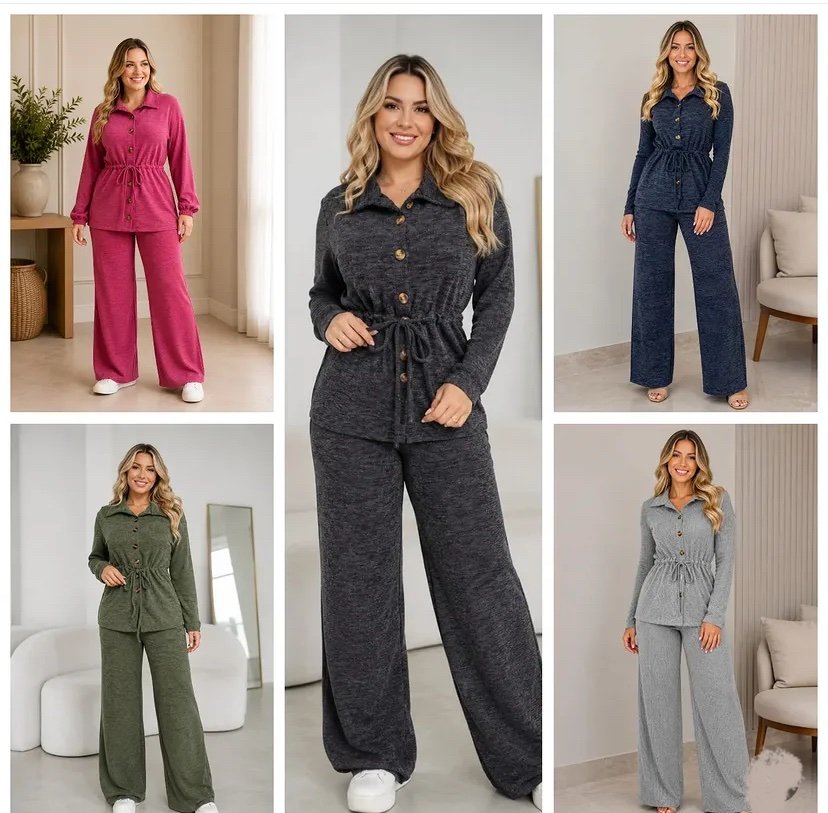 2572 Conjunto Nico blusa botão manga longa estilo parka e calça pantalona lanzinha - Imagem 3