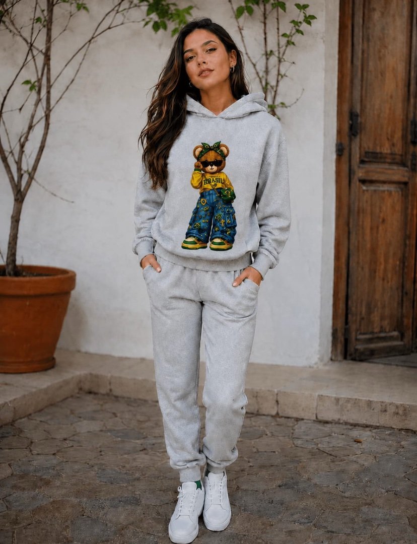 2229 Conjunto Jhis Brasil urso blusa ziper capuz e calça jogger moletom - Imagem 4