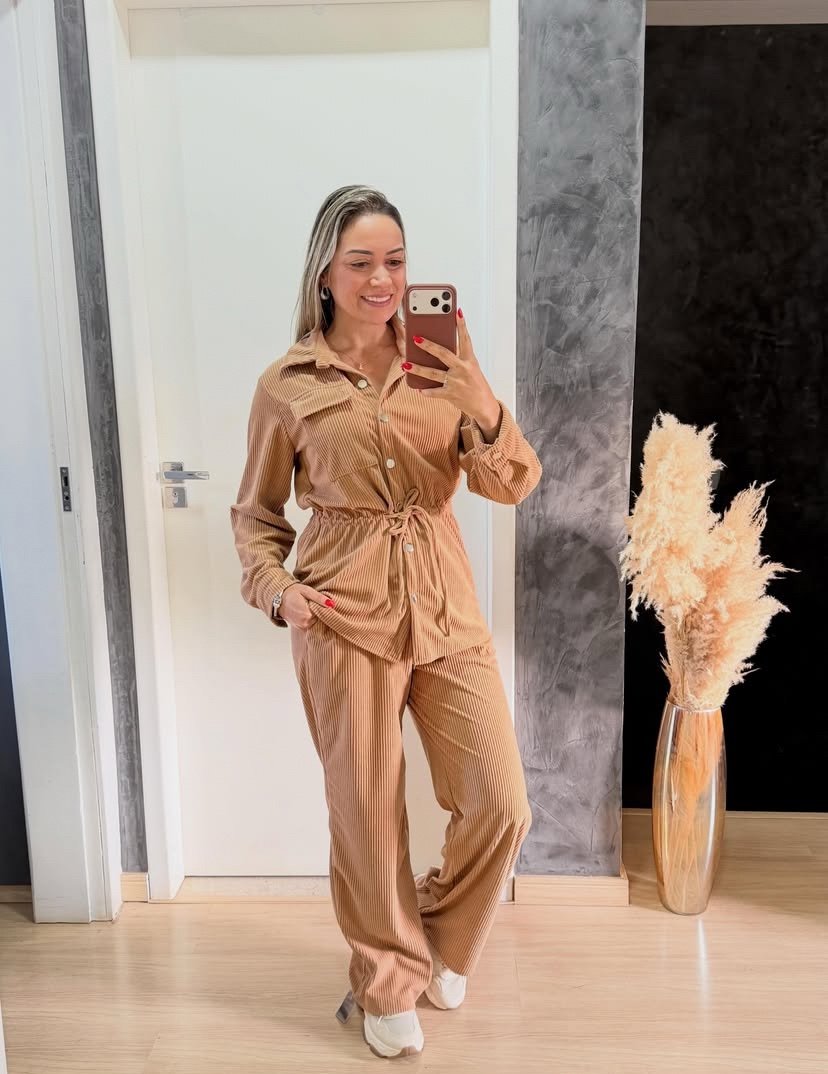 2580 Conjunto Eveli jaqueta estilo parka calça pantalona wide leg veludo - Imagem 2