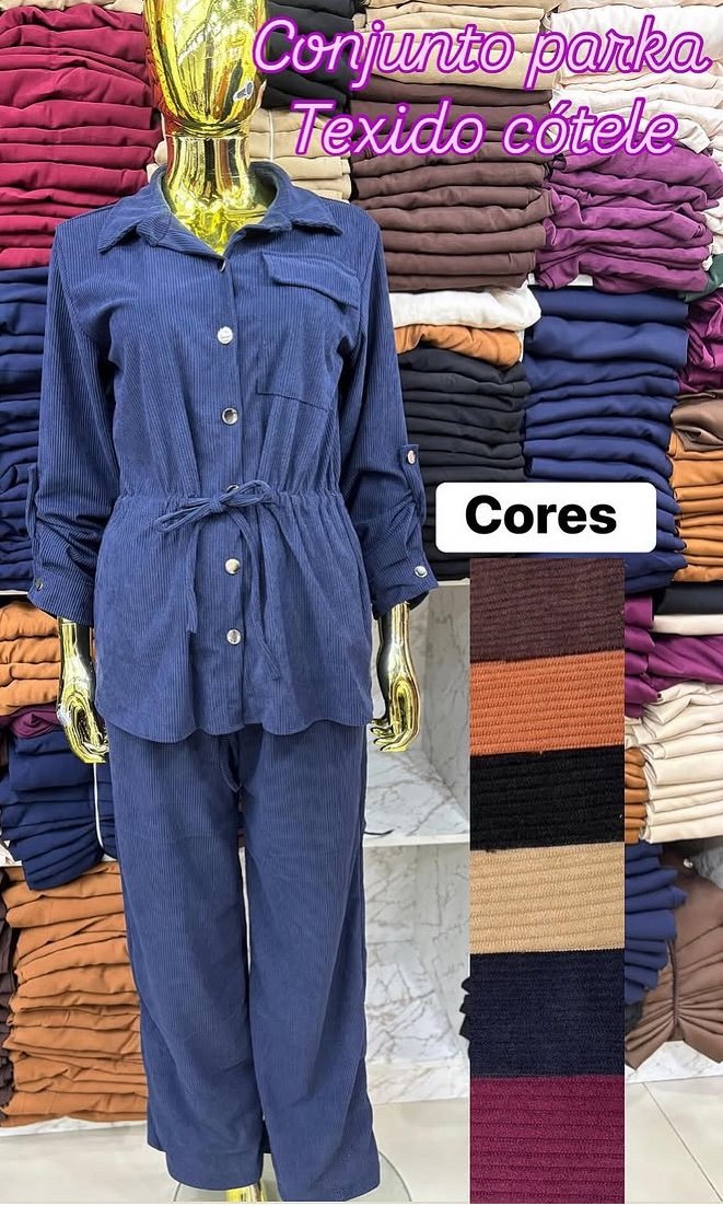 2580 Conjunto Eveli jaqueta estilo parka calça pantalona wide leg veludo - Imagem 5