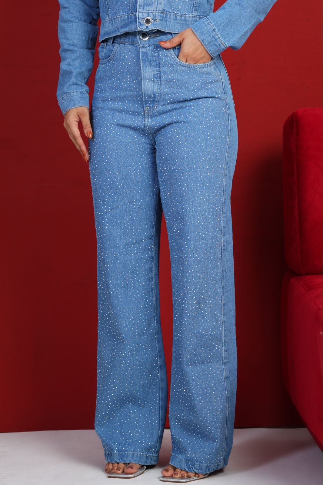 2044 Calça wide leg jeans brilhos - Imagem 4