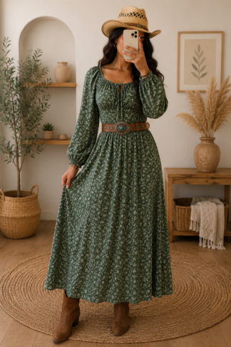 2674 Vestido Claudia manga longa camponesa floral