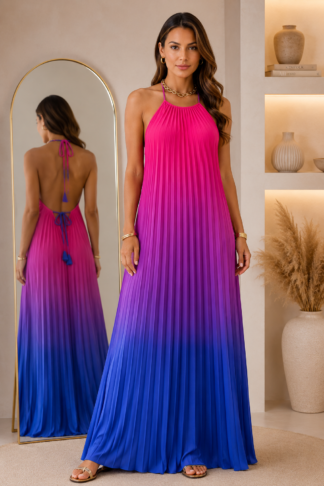 2450 Vestido Oj longo costa nua frente única degradê