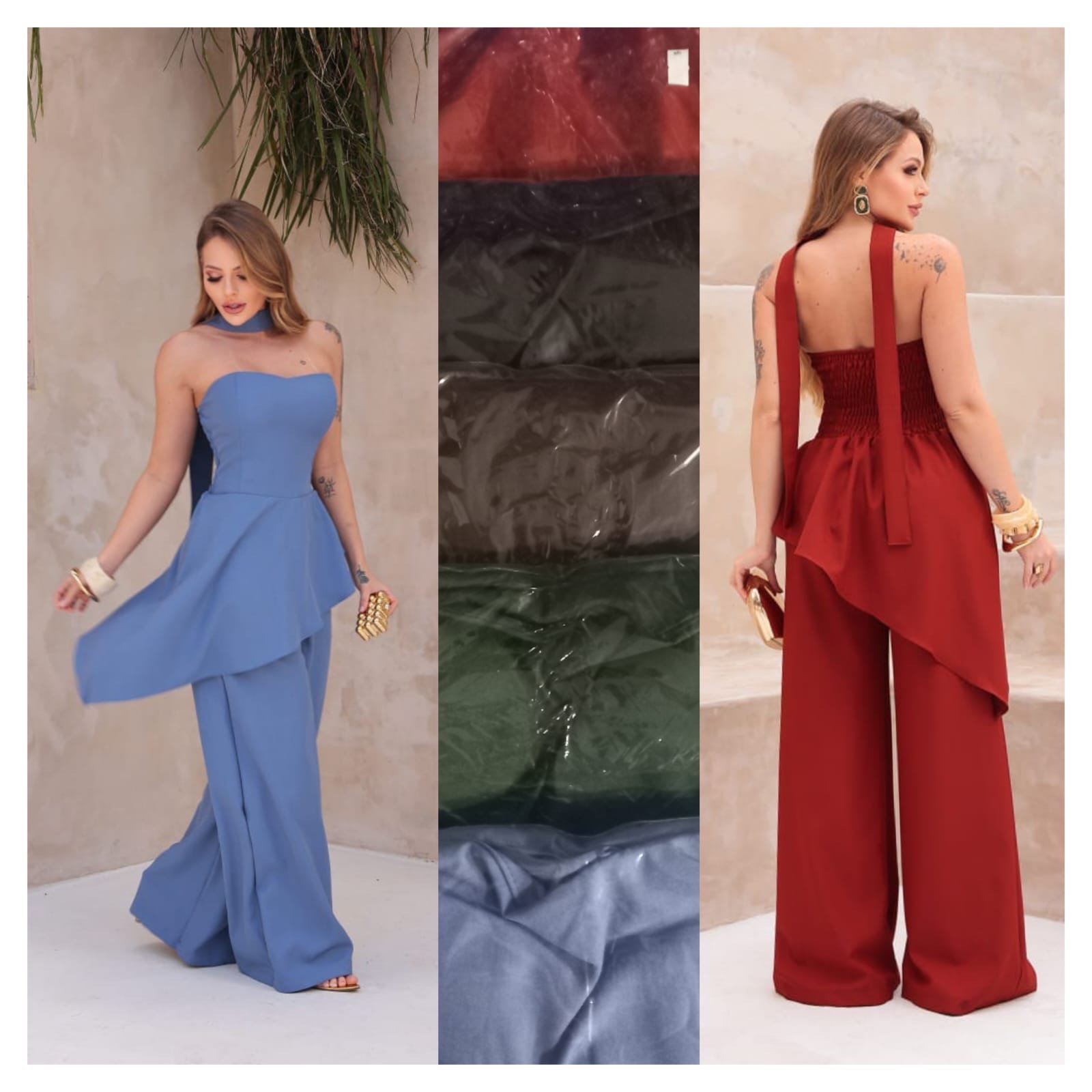 2625 Conjunto Emily blusa tomara que caia assimétrica e calça max pantalona - Imagem 13