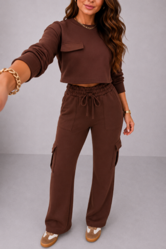 1026 Conjunto cargo Luli blusa cropped bolso fake e calça pantalona moletom