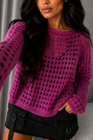 2665 Blusa Paula manga longa furos tricot