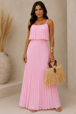 2610 Vestido Ney longo regata busto babado plissado