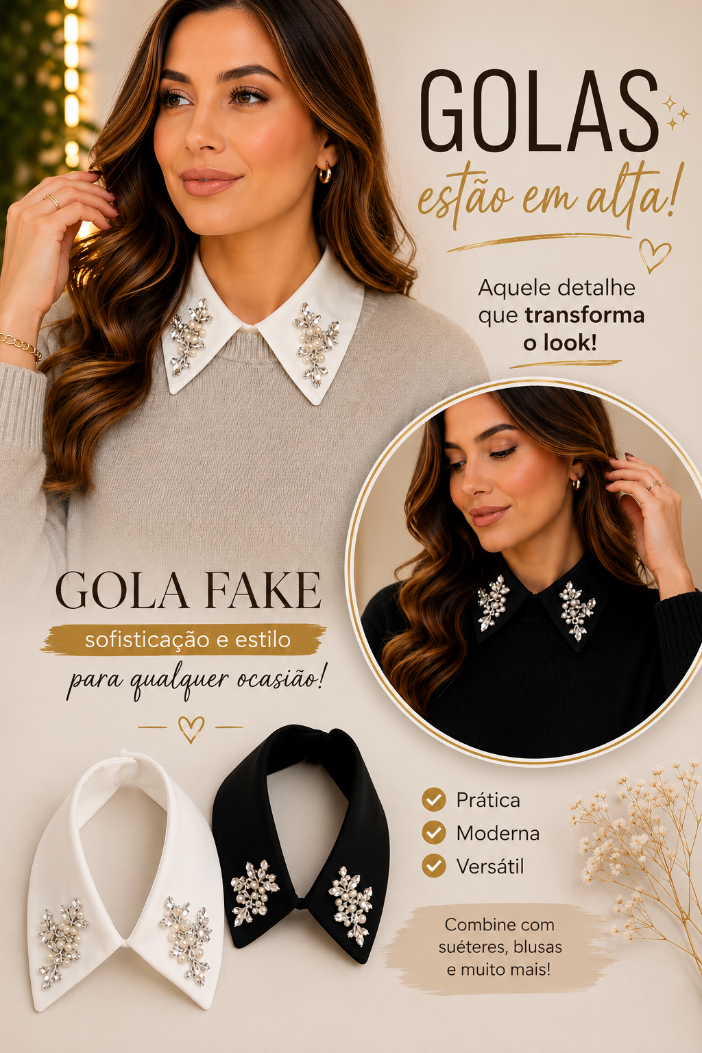2666 Gola fake pedraria bordada