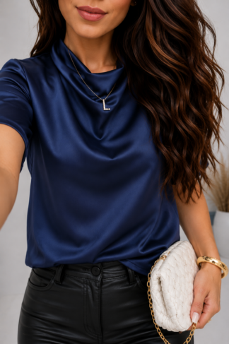 2366 Blusa t-shirt Jane manga curta gola alta boba cetim
