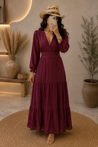 2033 Vestido Malk longo manga longa punho lastex
