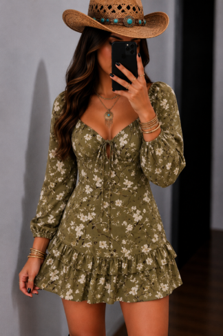 2676 Vestido Sisa curto manga longa cigana floral