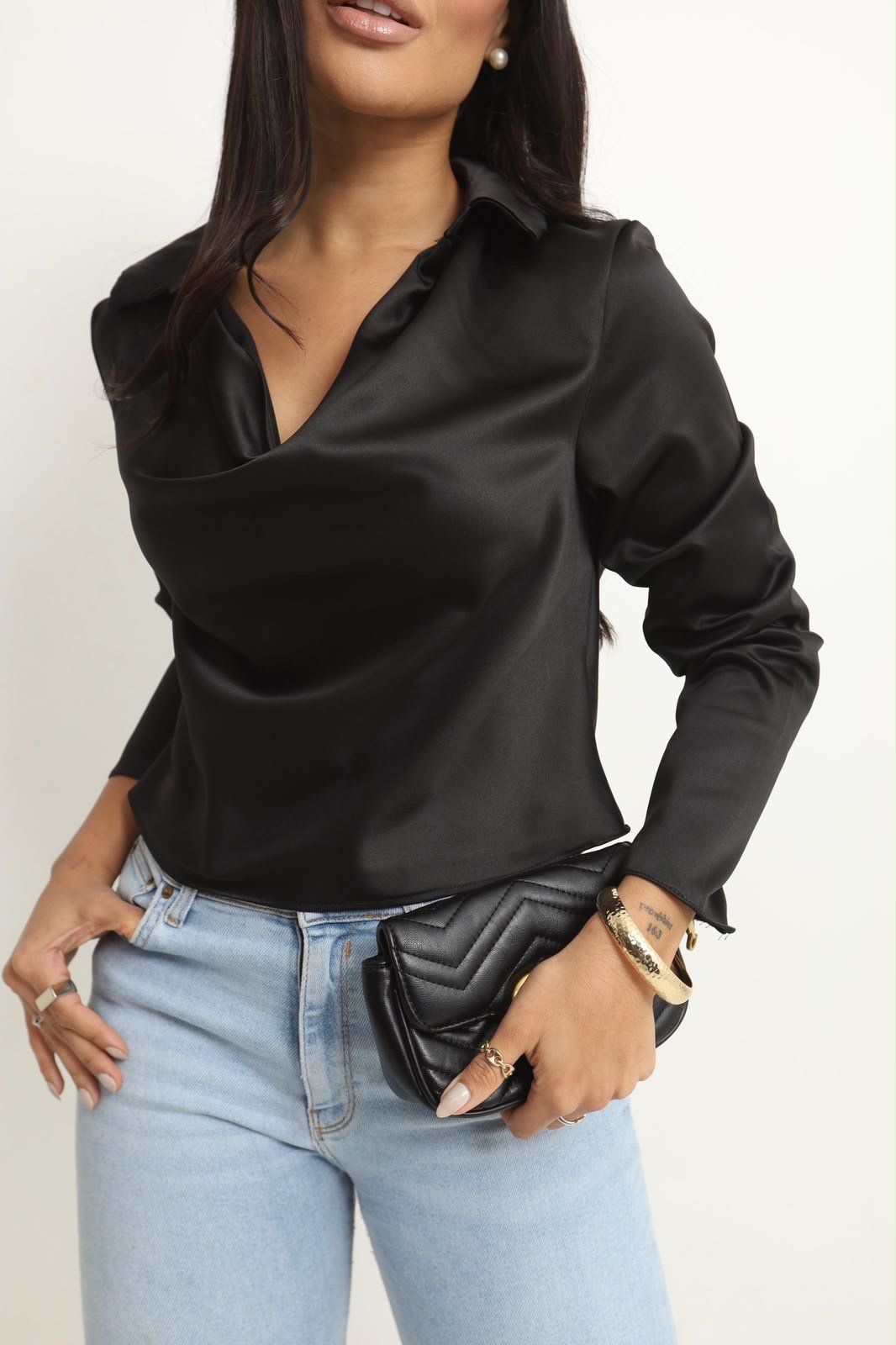 2366 Blusa Jane estilo Zara gola polo e decote bobo cetim - Imagem 2
