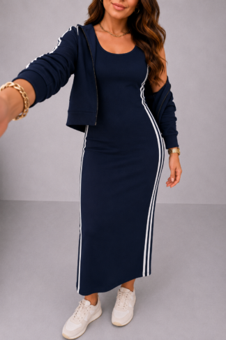 2652 Conjunto Jho vestido midi regata e jaqueta ziper moletom
