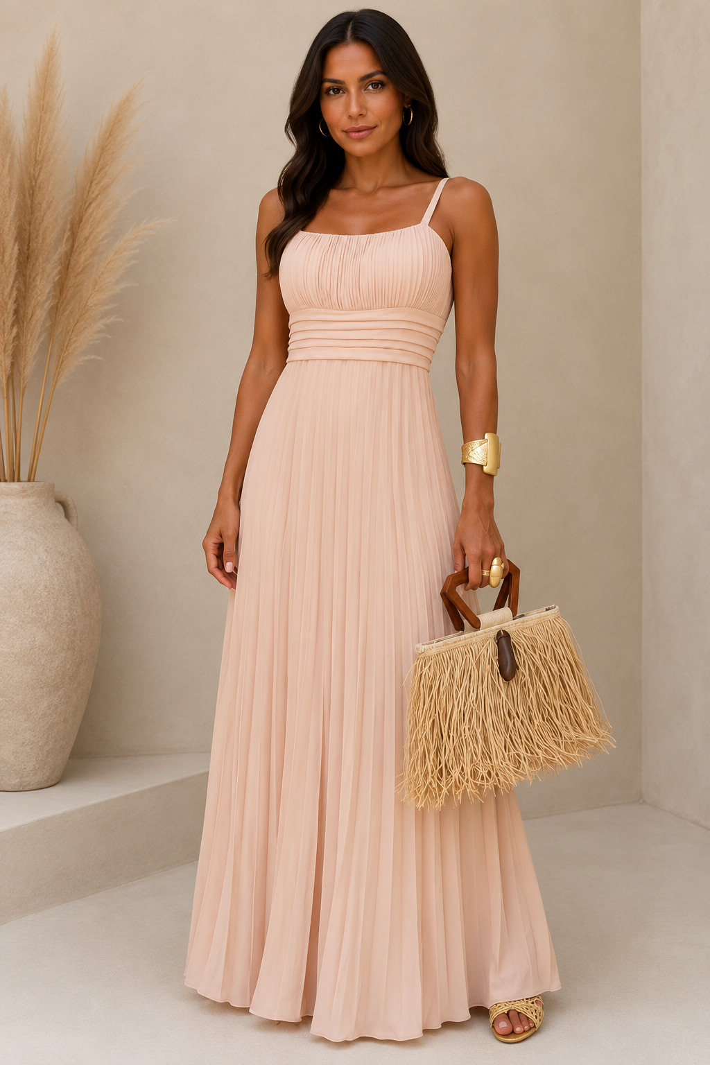 2610 Vestido Ney longo regata busto plissado