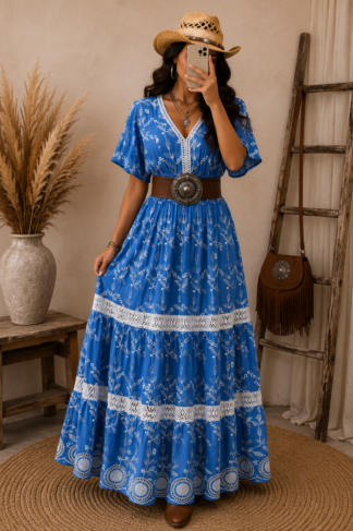 2685 Vestido indiano folhas longo manga curta bordado detalhes renda