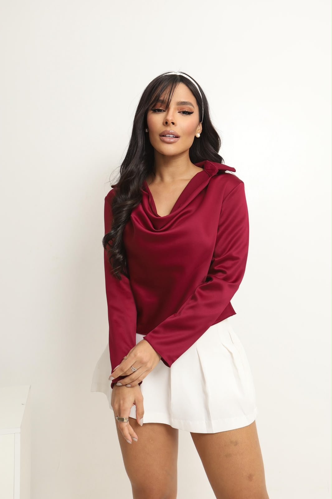 2366 Blusa Jane estilo Zara gola polo e decote bobo cetim - Imagem 5