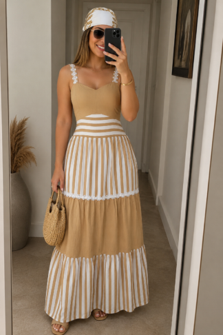 2667 Vestido Yami longo regata listrado bicolor