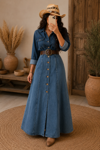 2199 Saia Alex longa botão jeans