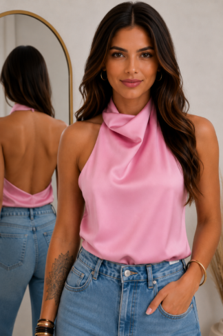 2366 Blusa Jane regata Zara frente única gola alta costa nua cetim