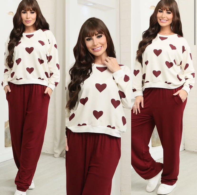 2602 Conjunto Gabriela coração love blusa sem e com capuz e calça pantalona Moletom - Imagem 3