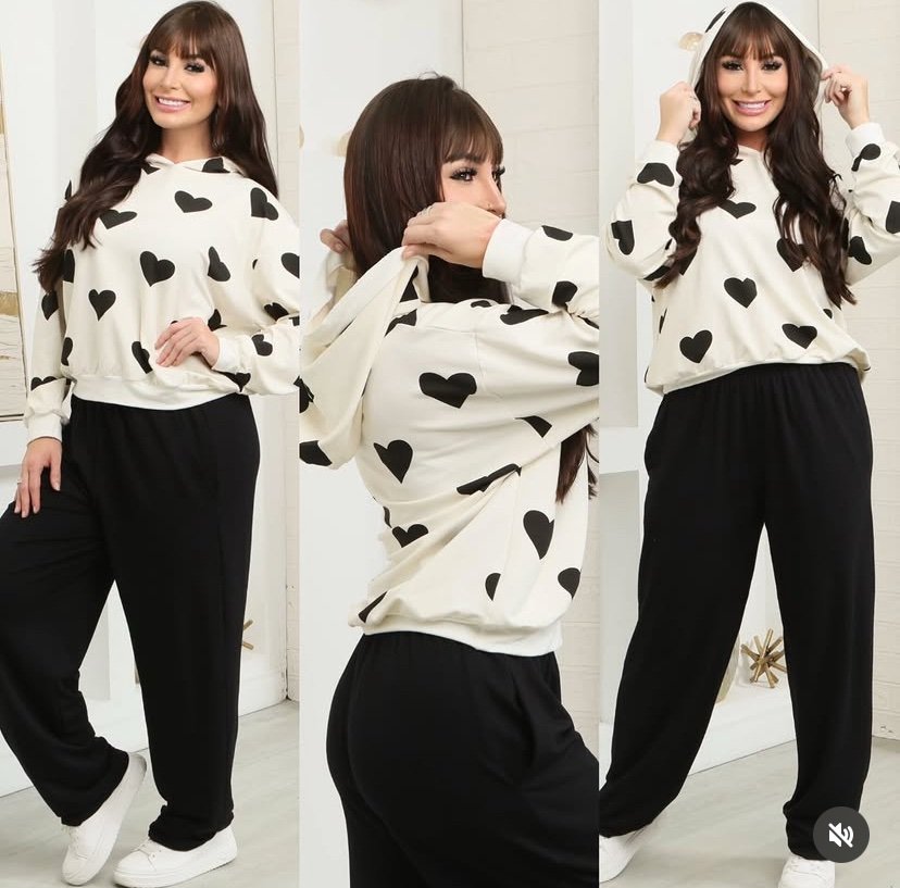 2602 Conjunto Gabriela coração love blusa sem e com capuz e calça pantalona Moletom - Imagem 7