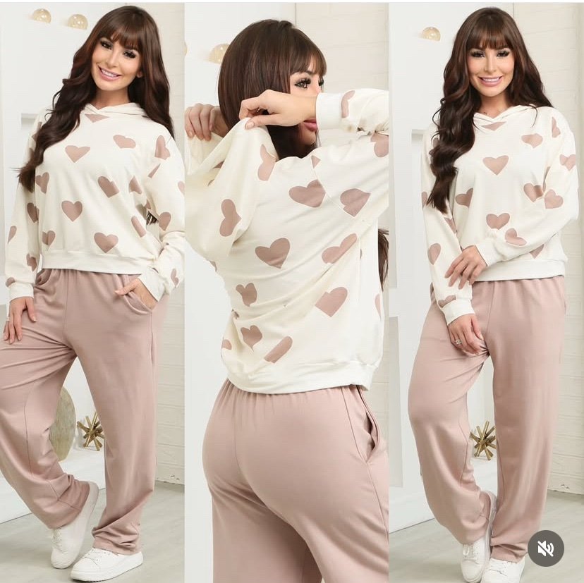 2602 Conjunto Gabriela coração love blusa sem e com capuz e calça pantalona Moletom - Imagem 8