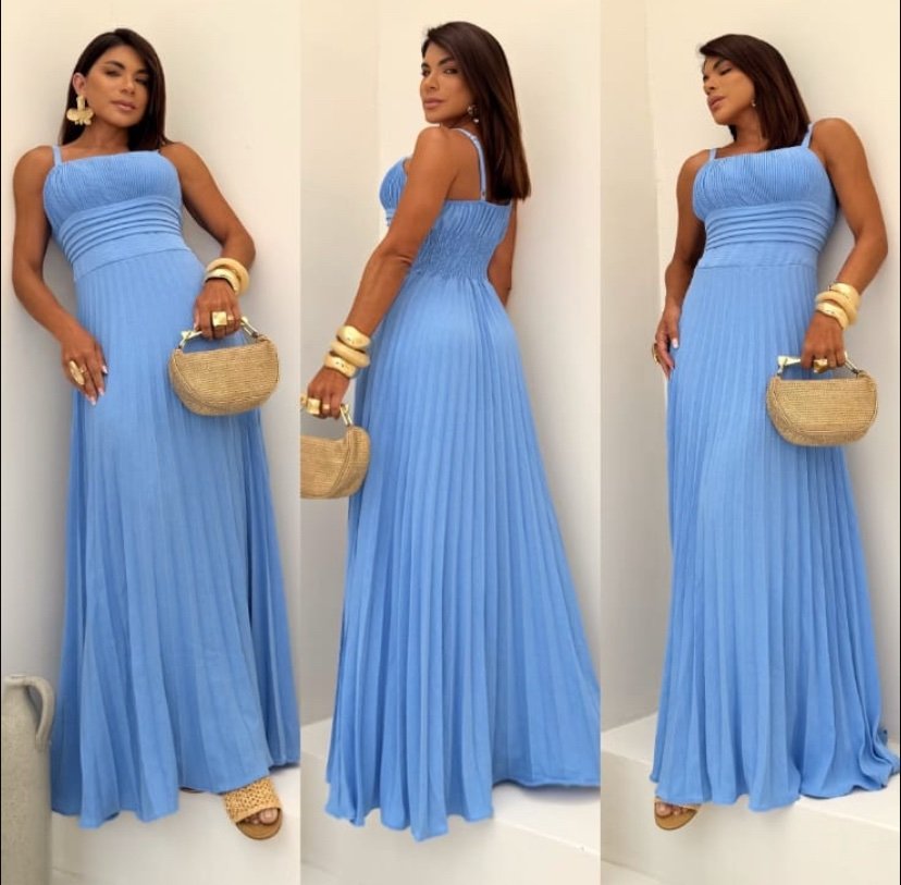 2610 Vestido Ney longo regata busto plissado - Imagem 4