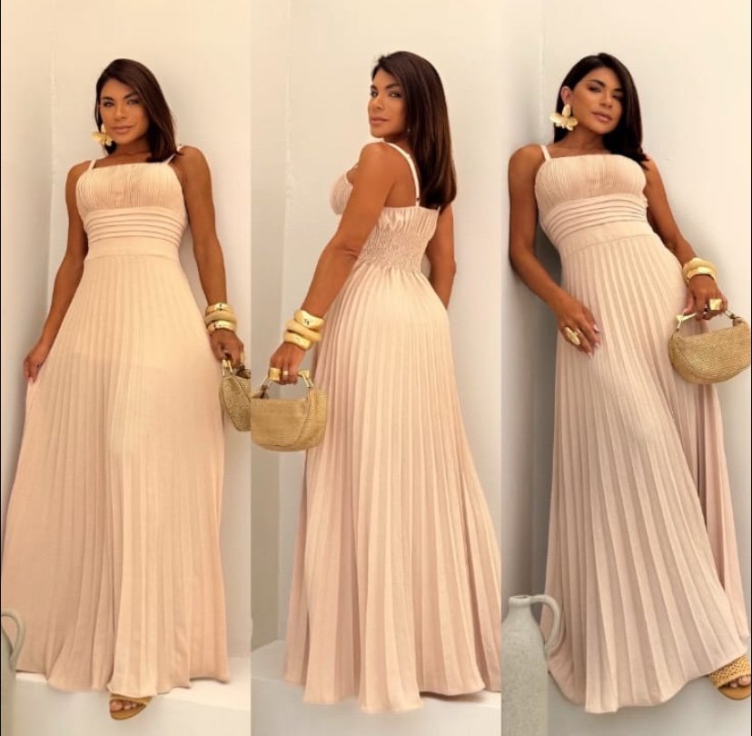 2610 Vestido Ney longo regata busto plissado - Imagem 3