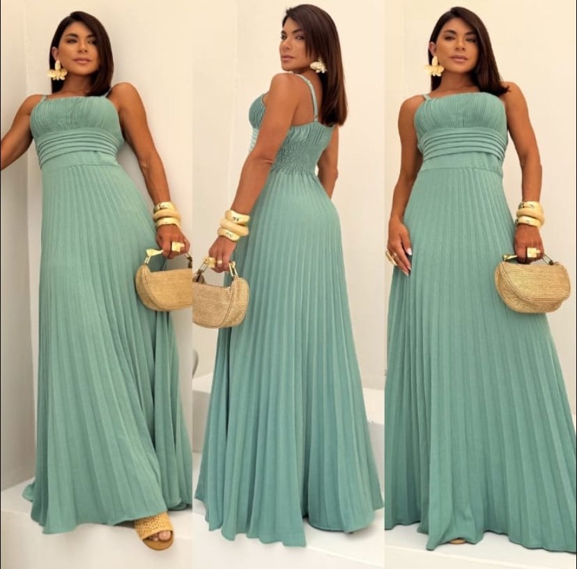 2610 Vestido Ney longo regata busto plissado - Imagem 2