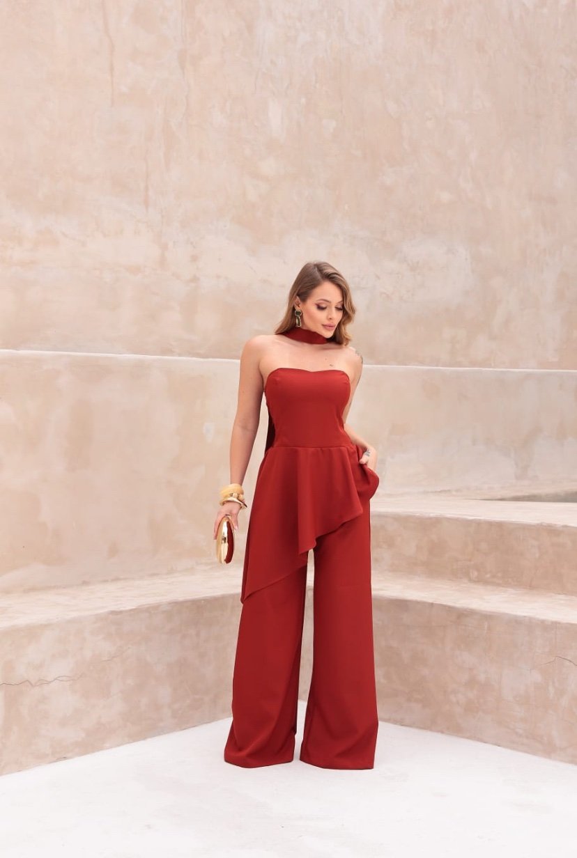 2625 Conjunto Emily blusa tomara que caia assimétrica e calça max pantalona - Imagem 8