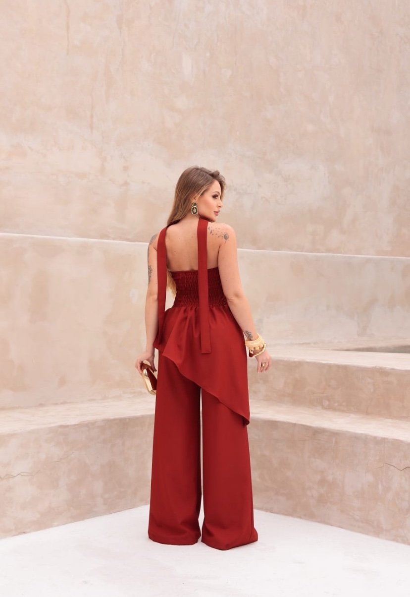 2625 Conjunto Emily blusa tomara que caia assimétrica e calça max pantalona - Imagem 9