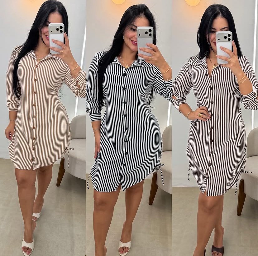 2276 Vestido Chemise manga longa Emily listrado - Imagem 2