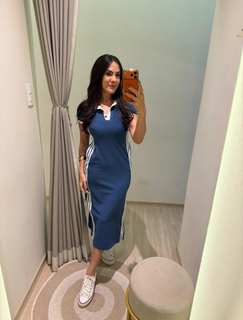 2652 Vestido Jho midi manga curta gola polo moletom - Imagem 2
