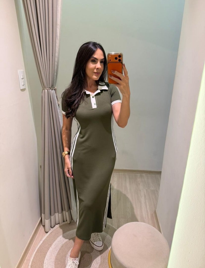 2652 Vestido Jho midi manga curta gola polo moletom - Imagem 5