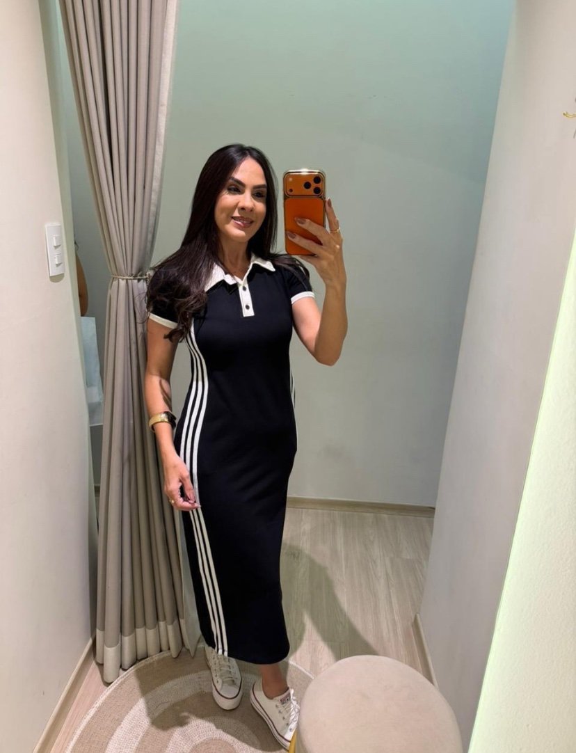 2652 Vestido Jho midi manga curta gola polo moletom - Imagem 6
