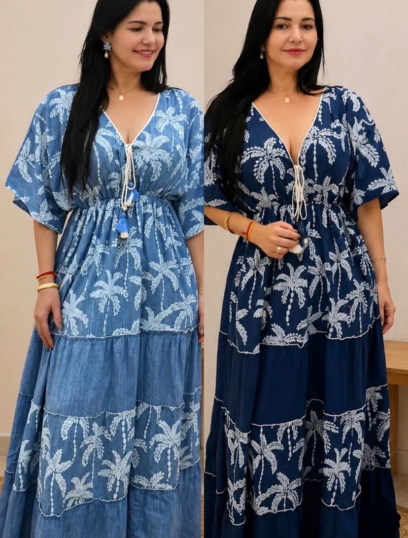 2685 Vestido indiano coqueiro longo manga curta - Imagem 2