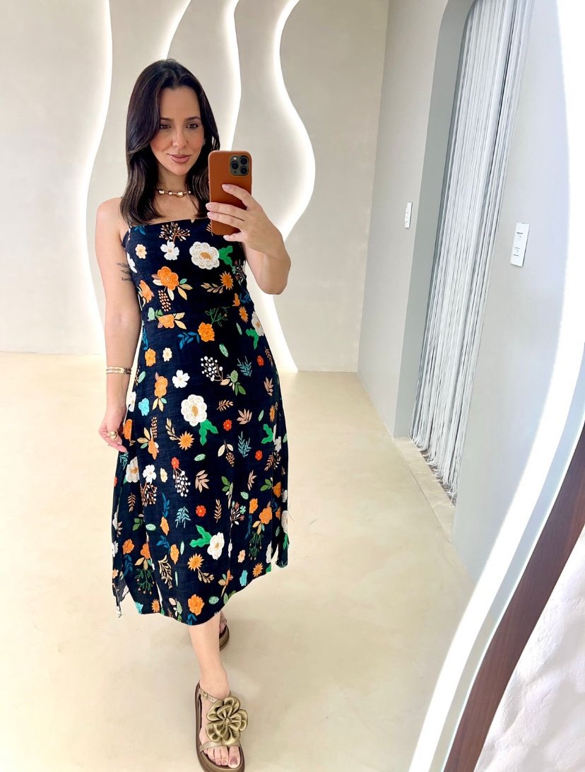 2041 Vestido Yare midi alça fina estampado verão - Imagem 2