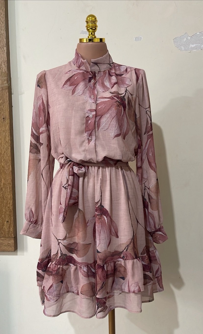2038 Vestido Adri botão manga longa estampado chiffon - Imagem 27