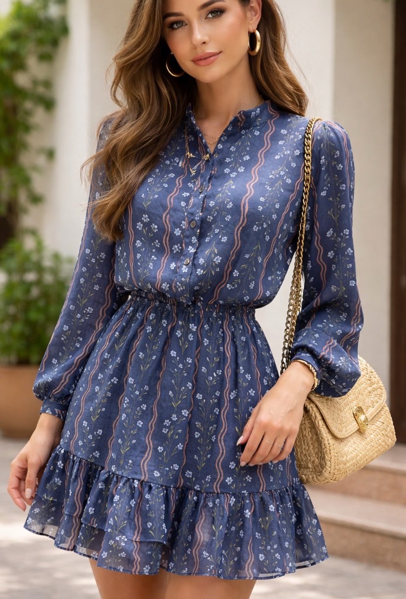 2038 Vestido Adri botão manga longa estampado chiffon - Imagem 26