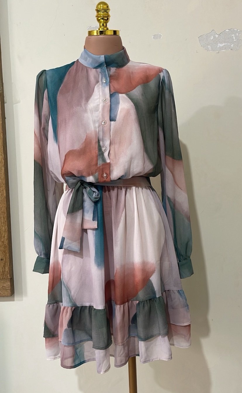 2038 Vestido Adri botão manga longa estampado chiffon - Imagem 25