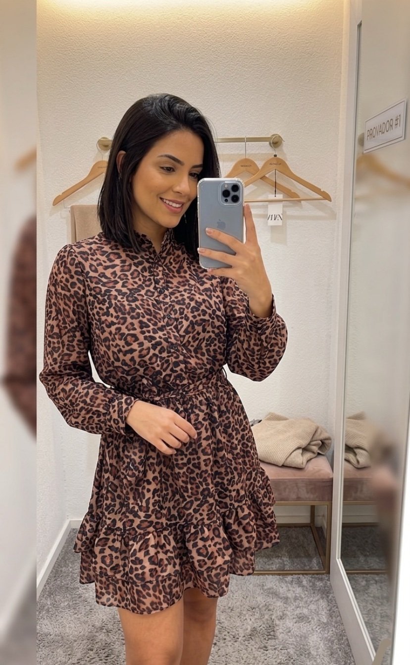 2038 Vestido Adri botão manga longa estampado chiffon - Imagem 23