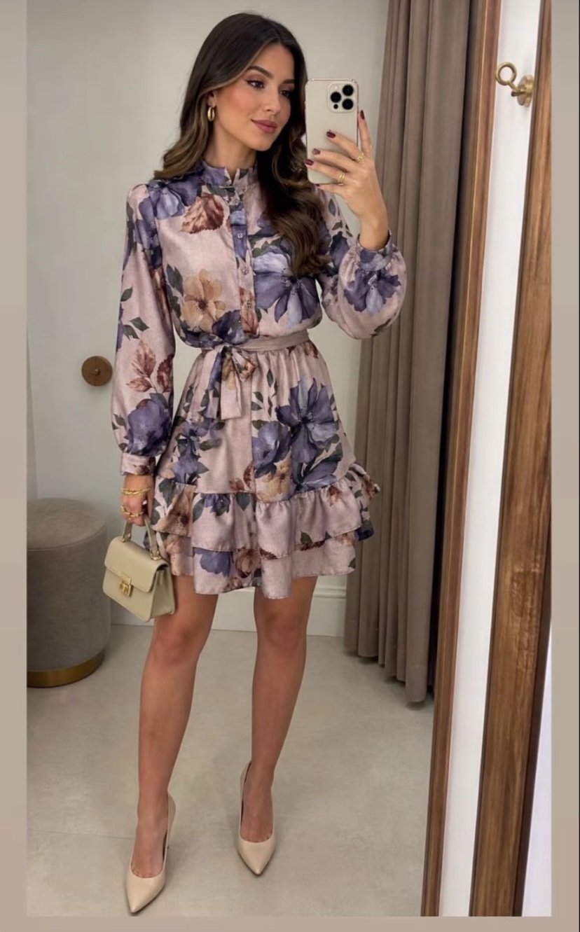 2038 Vestido Adri botão manga longa estampado chiffon - Imagem 22