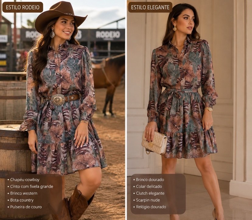 2038 Vestido Adri botão manga longa estampado chiffon - Imagem 2