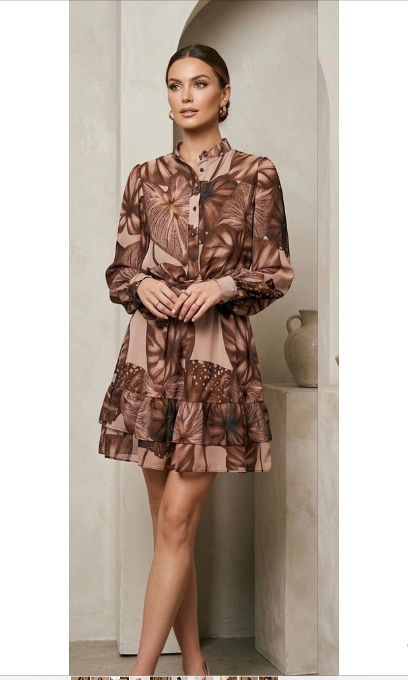 2038 Vestido Adri botão manga longa estampado chiffon - Imagem 13